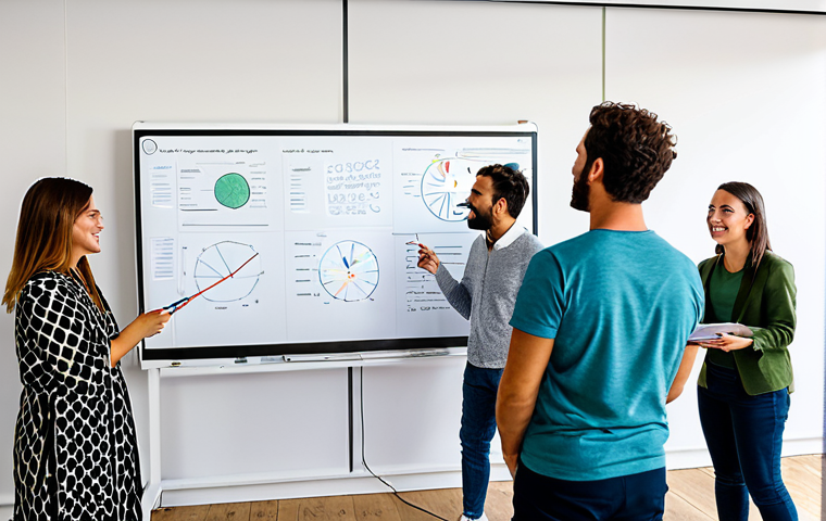 **
"A diverse group of people collaborating around a large digital whiteboard in a bright, modern co-working space in Lisbon. They are sketching ideas and pointing at data visualizations related to sustainable energy solutions. The atmosphere is energetic and positive. Everyone is fully clothed in appropriate attire. Safe for work, appropriate content, family-friendly, perfect anatomy, natural proportions, professional setting, high-quality rendering, showcasing innovation and teamwork in Portugal."
**