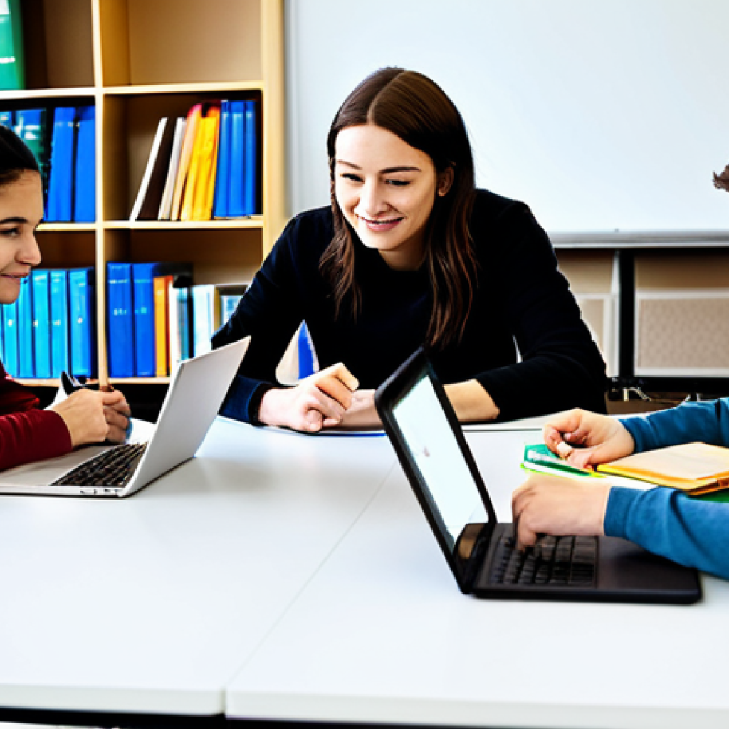 Collaborative Learning Environment**
"A diverse group of students fully clothed in casual, appropriate attire collaborating on a project in a modern classroom. The scene showcases teamwork, with students sharing ideas and working together around a table filled with books and laptops. Bright, natural lighting. Safe for work, appropriate content, fully clothed, professional, family-friendly, perfect anatomy, correct proportions, natural pose, well-formed hands, proper finger count, natural body proportions."
**
